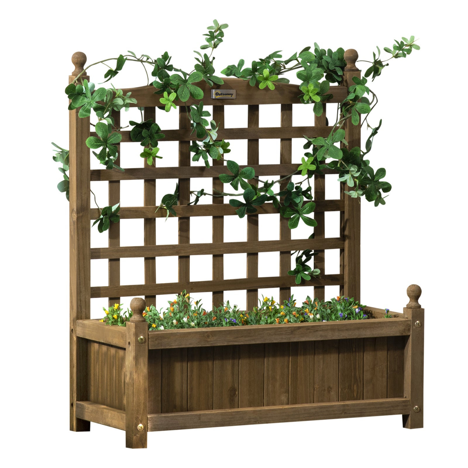 Garden Planter With Trellis Indoor Outdoor, Brown