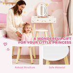Kids Vanity Table And Chair Set With 3-colour Led Lights Mirror