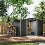 8x8ft Galvanized Steel Garden Shed With 1.1m Lean-to Extension & Shelves – Heavy Duty Outdoor Storage Shed With Firewood Roof & Ample Space
