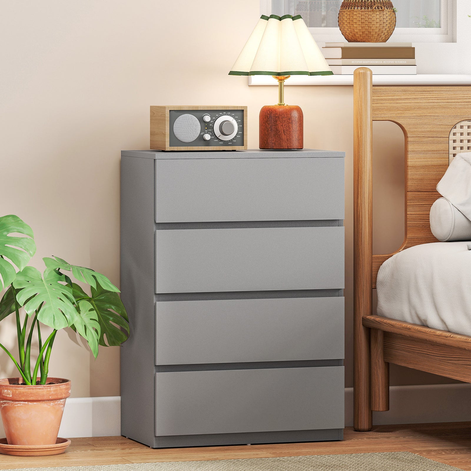 Bedroom Chest Of Drawers, 4 Drawers Dresser, Drawer Unit | Grey