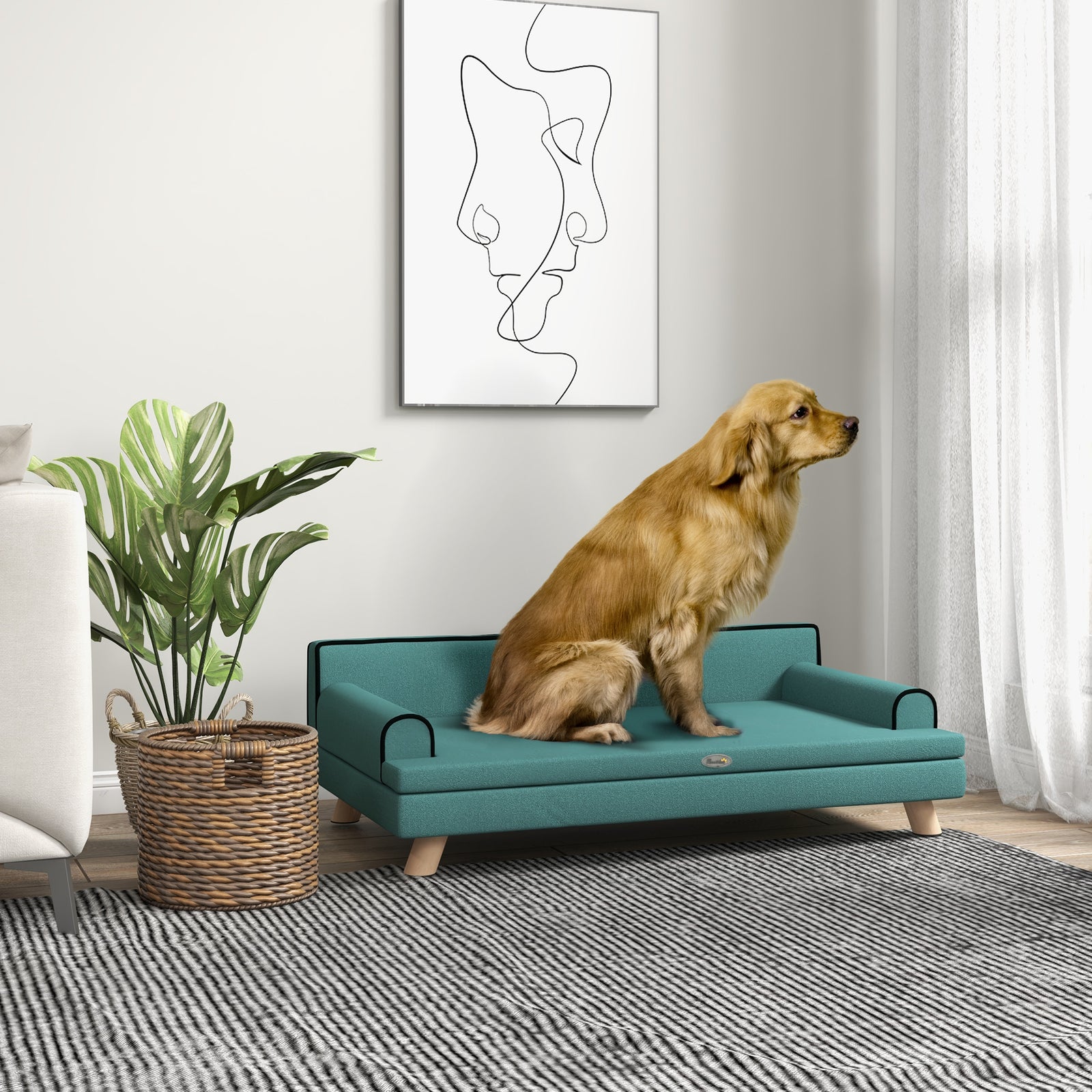 Dog Sofa W/ Legs, Water-resistant Fabric For Large, Medium Dogs | Green