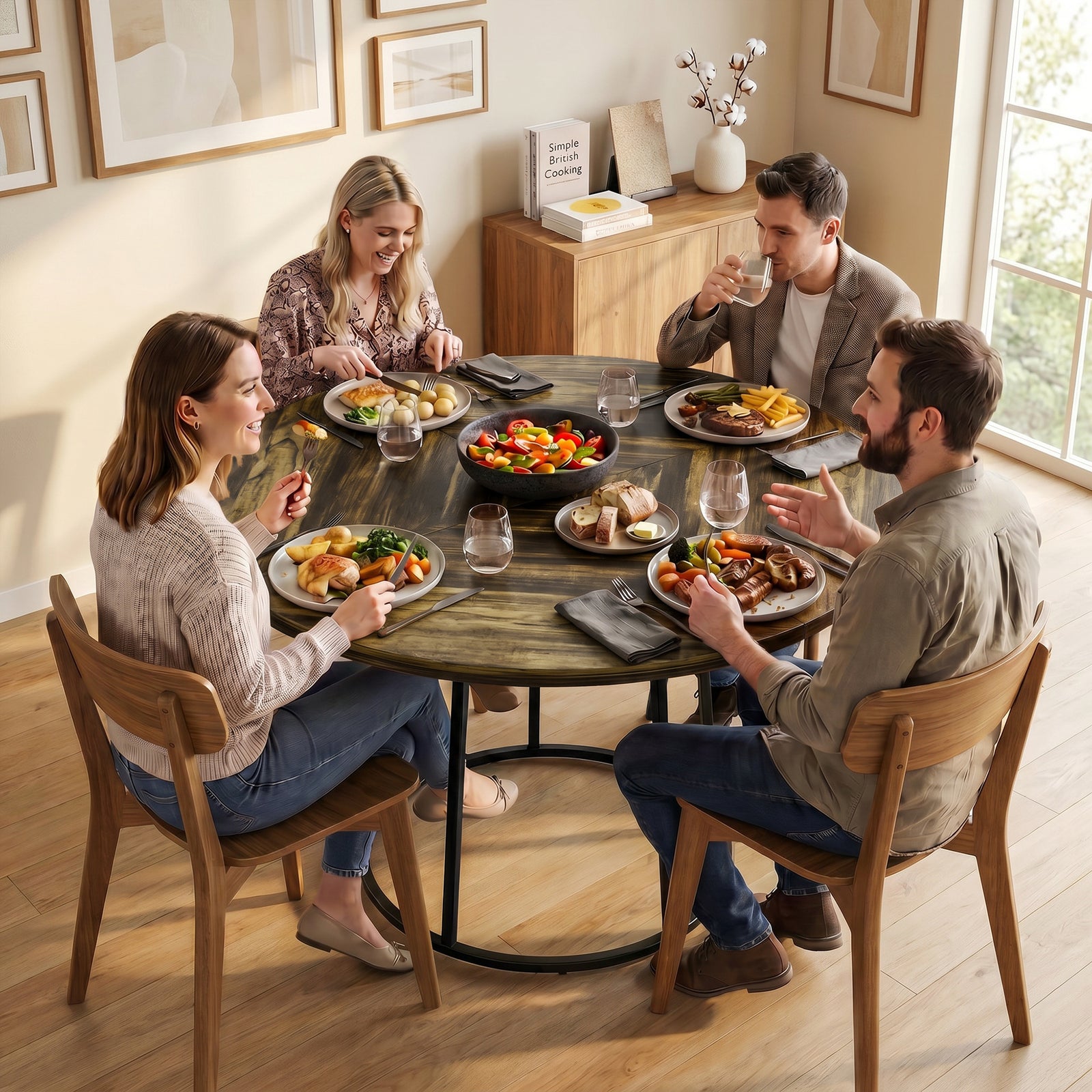 Round Dining Table For 4-6 Space Saving 120 Cm | Rustic Brown