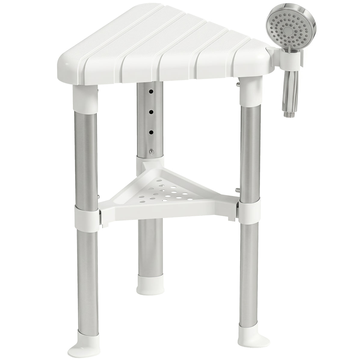 HOMCOM Shower Stool With Storage Shelf And Hdpe Seat, White