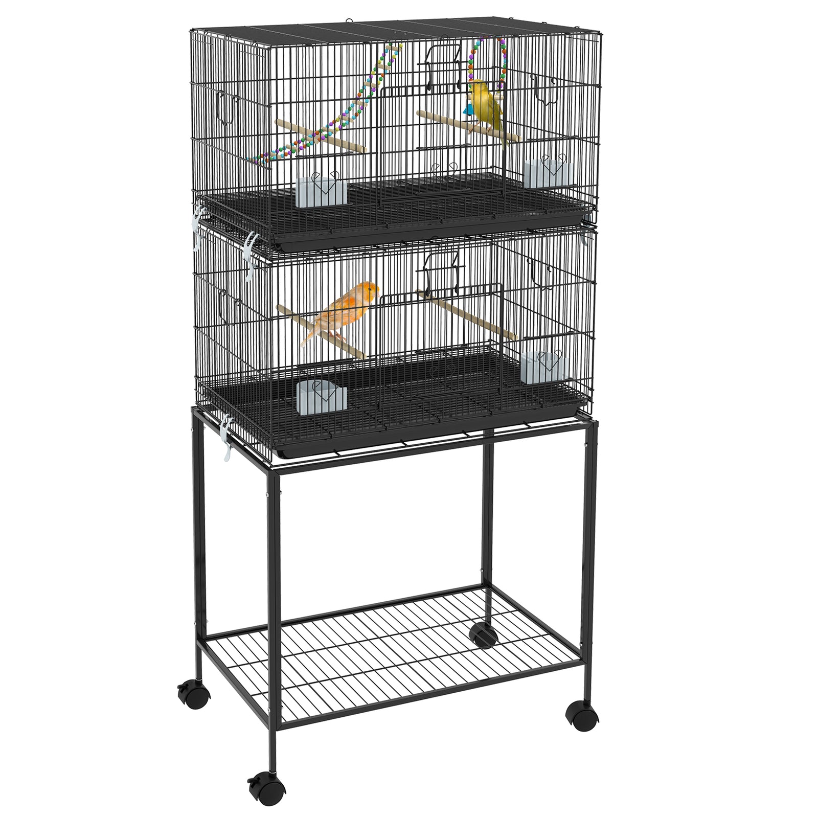 Two-tier Bird Cage On Wheels W/ Stand, For Canaries