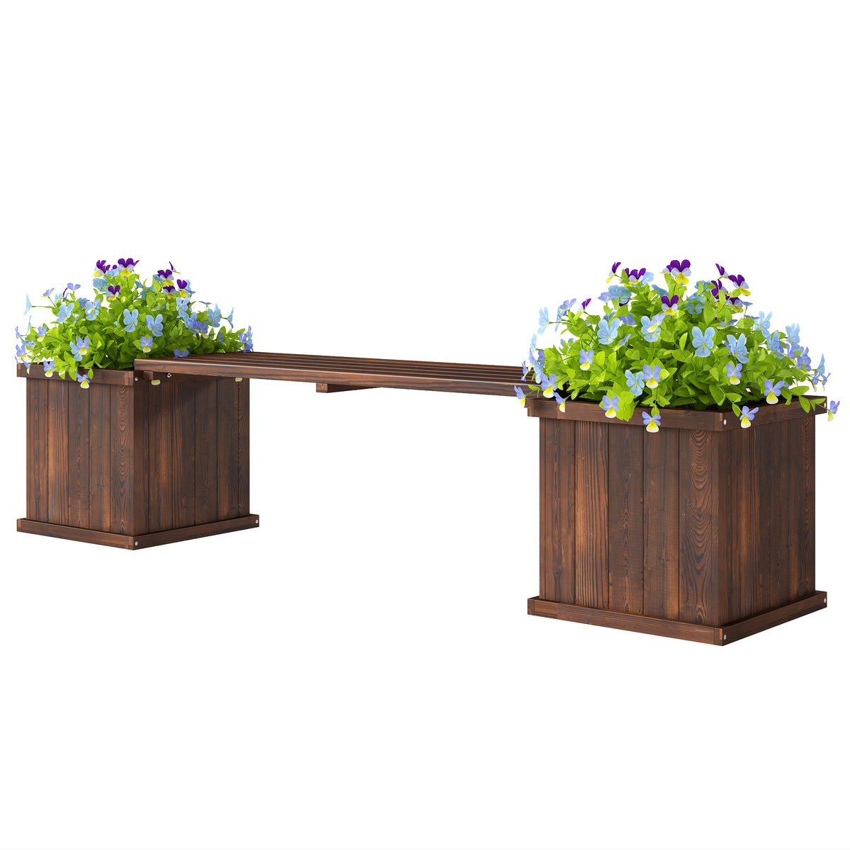 Outsunny Wooden Garden Planter & Bench Combination Garden Raised Bed