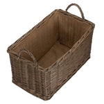 Wicker Antique Wash Rectangular Hessian Lined Basket | Small | Brown