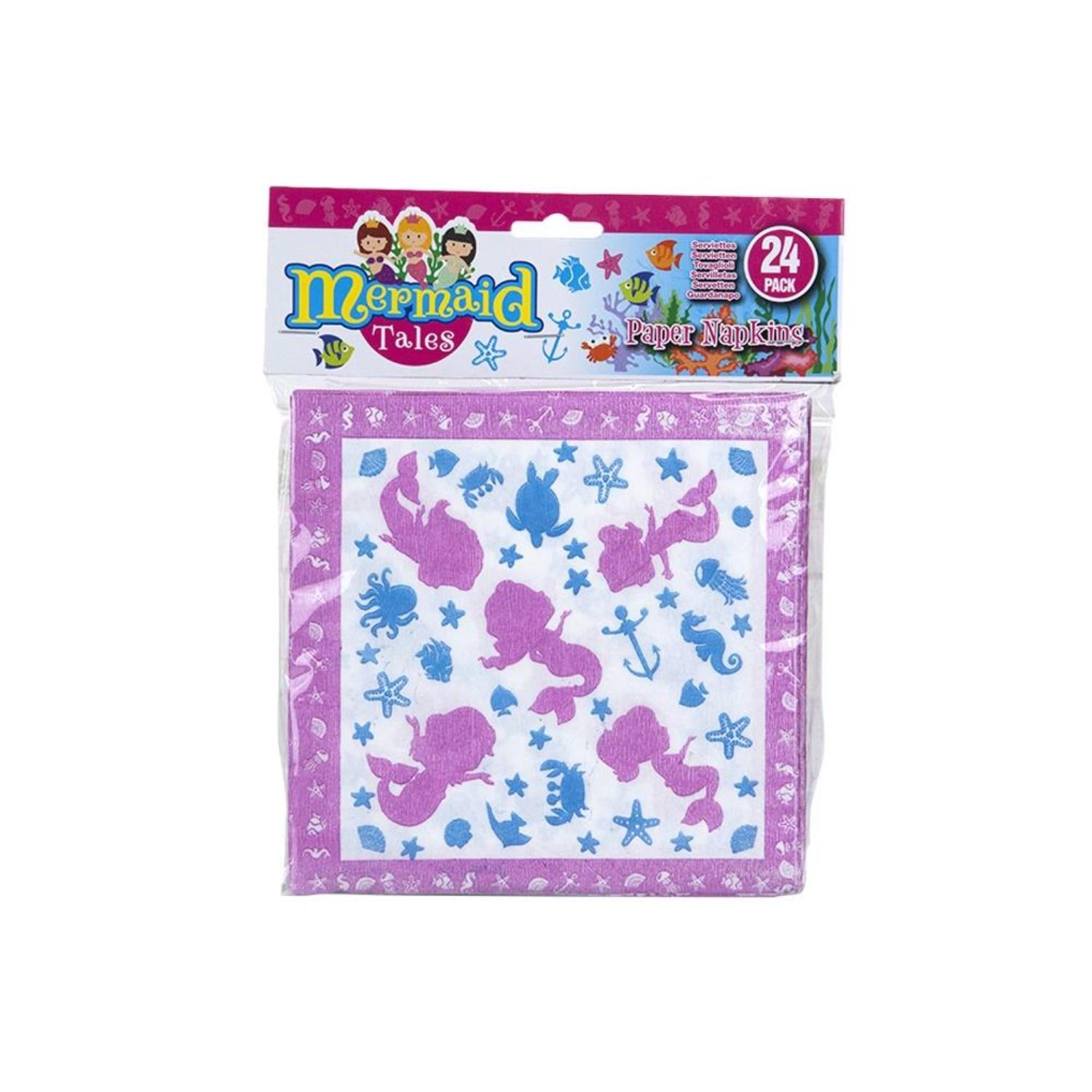 Mermaid Design 2 Ply Disposable Napkins 33cm X 33cm, 1 Pack Of 24 Napkins