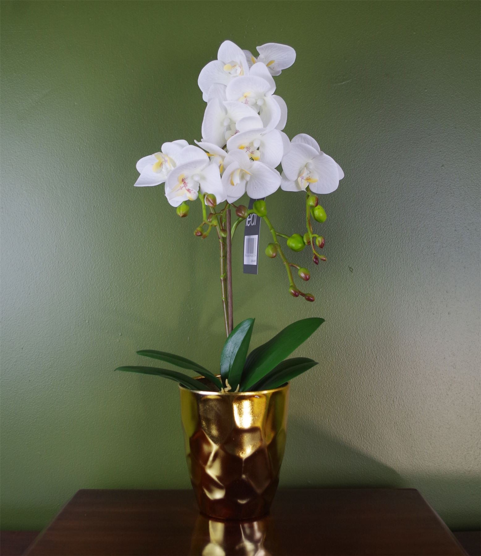 Artificial 54cm Orchid Plant White With Gold Pot