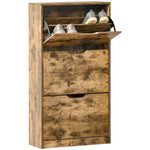 2/3 Drawer Shoe Cabinet Industrial Shoe Cupboard Flip Door | Large | Brown