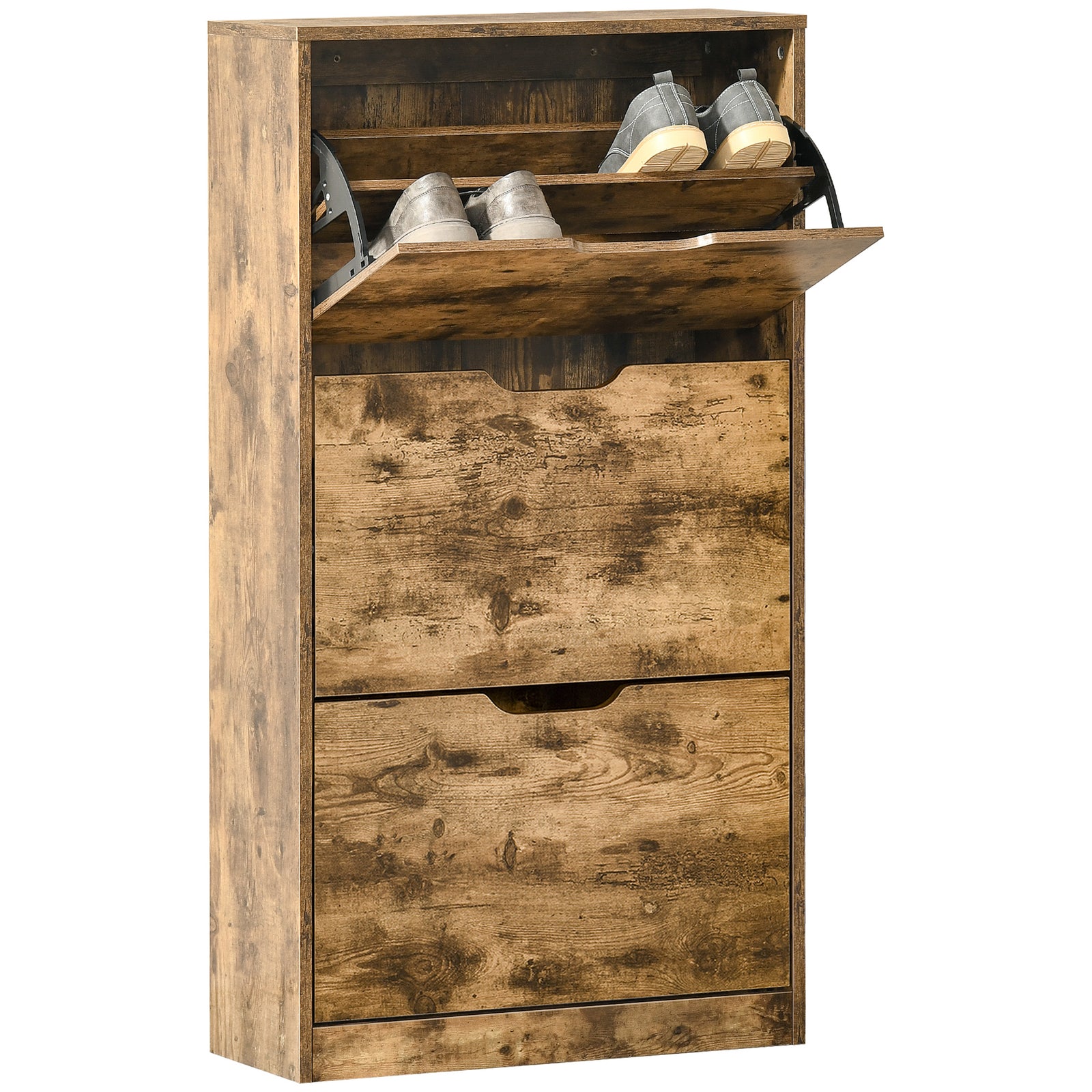 2/3 Drawer Shoe Cabinet Industrial Shoe Cupboard Flip Door | Large | Brown