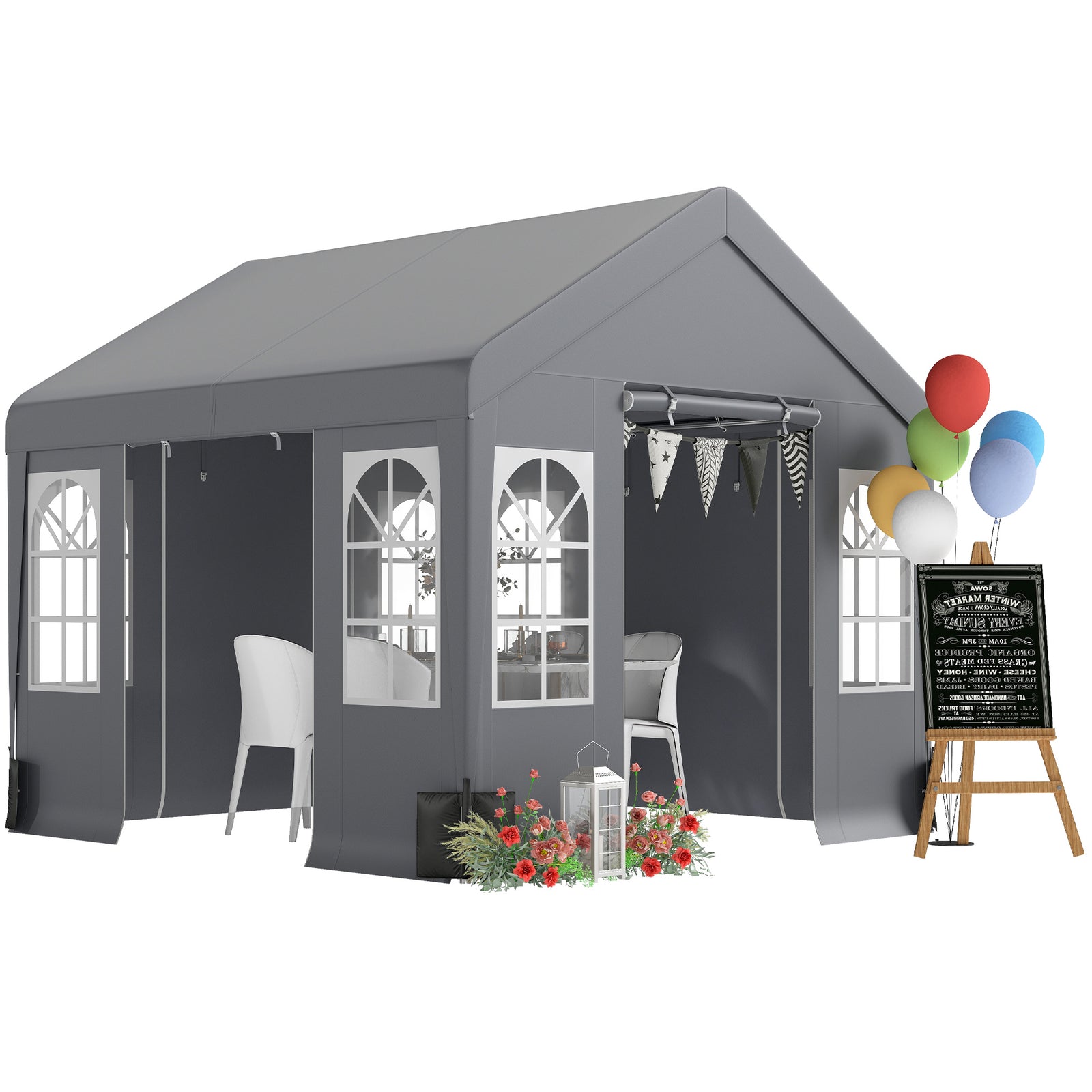 3 X 3 M Party Tent, Outdoor Canopy Tent With Sidewalls | Grey