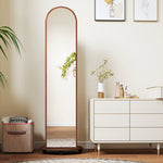 2-in-1 Full Length Mirror With Shelves, 4 Wheels, Brown Wood Effect | Brown