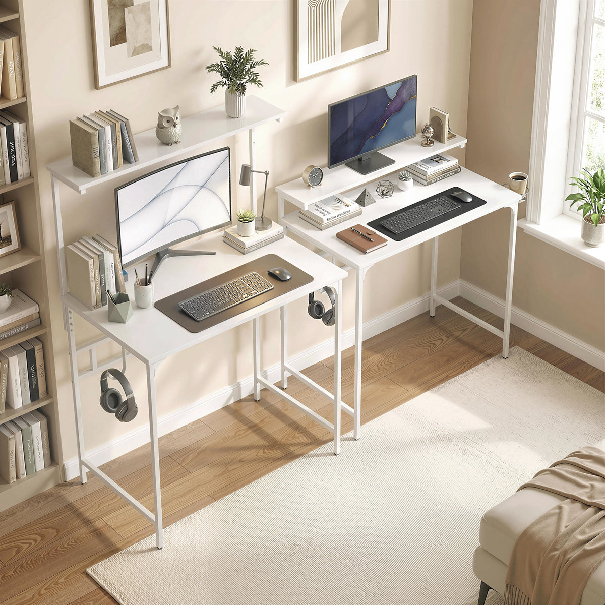 Computer Desk, 80cm Home Office Study Table With Hutch Shelf | White