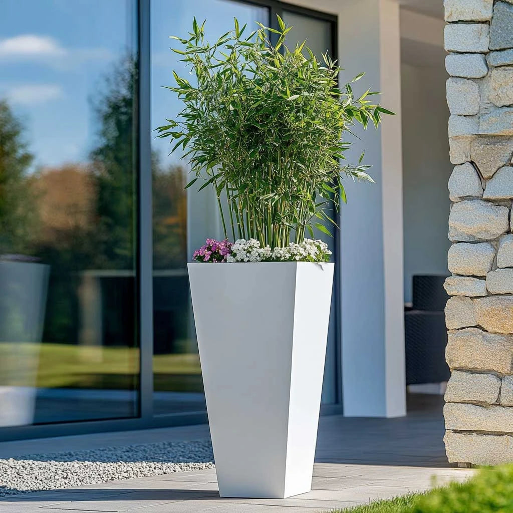 Zinc Galvanised Tall Flared Tapered Square Planter | 30cm x 30cm x 70cm | White