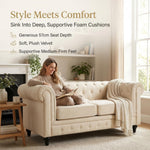Chesterfield Scroll Arm Velvet Sofa 2 Seater | Beige