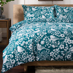 Woodland Bird Printed Design Brushed Cotton Duvet Set | Super King | Green