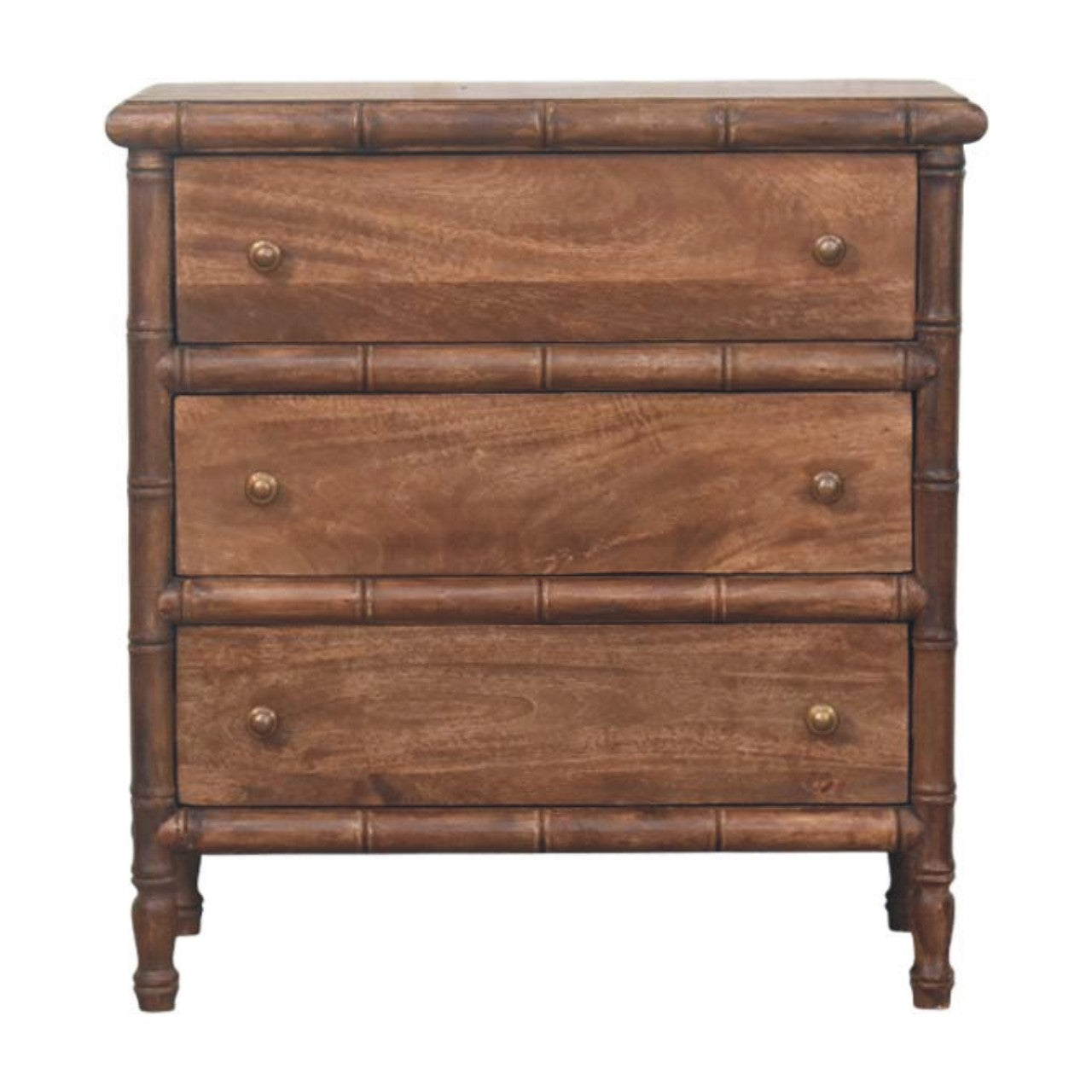 Solid Wood Bamboo Carved Chest, 3 Drawers, Dark Brown