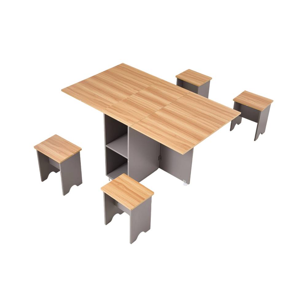 Drop Leaf Dining Table Set With 4 Stools | Grey