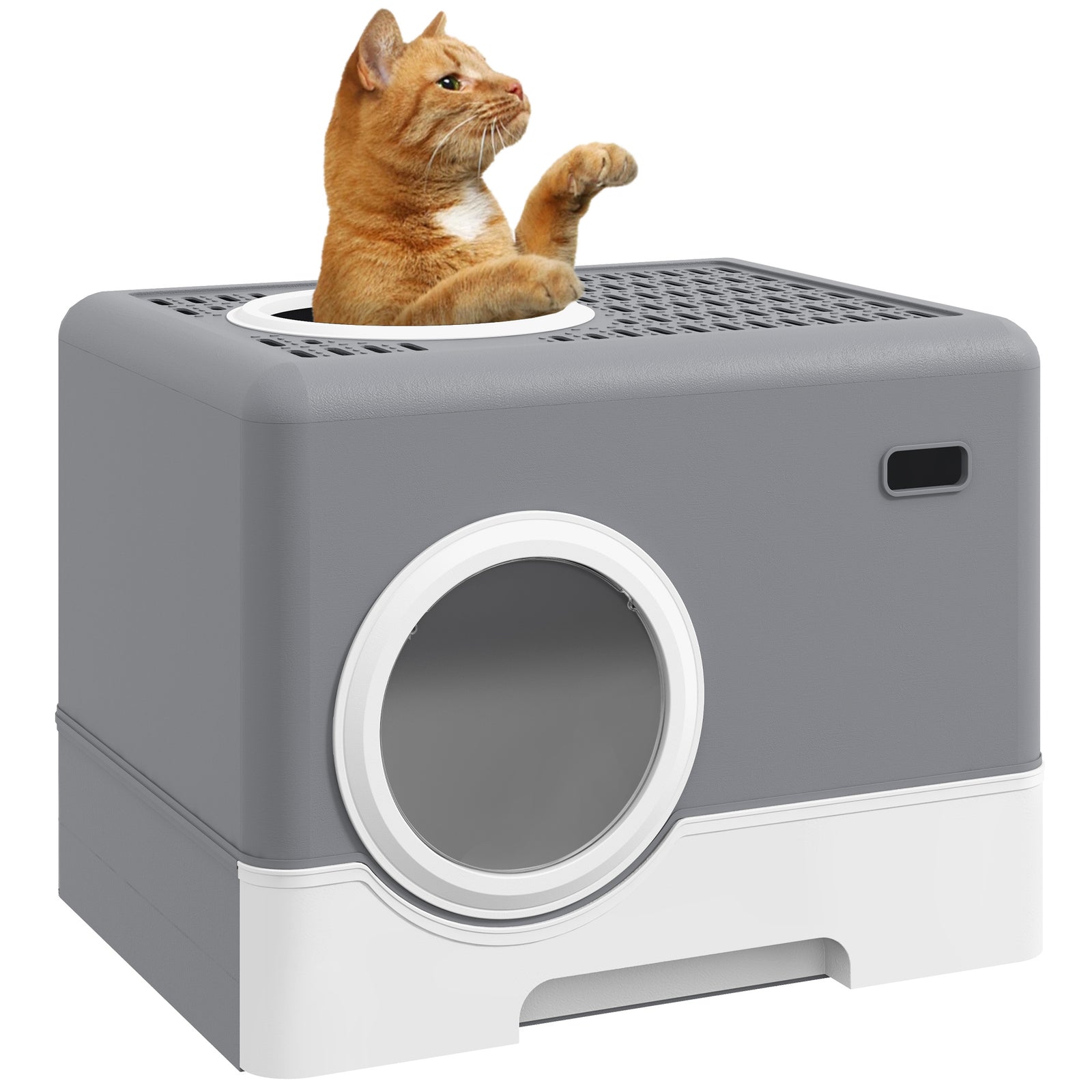 Cat Litter Tray W/ Lid, Hood, Tray, Scoop | Gray