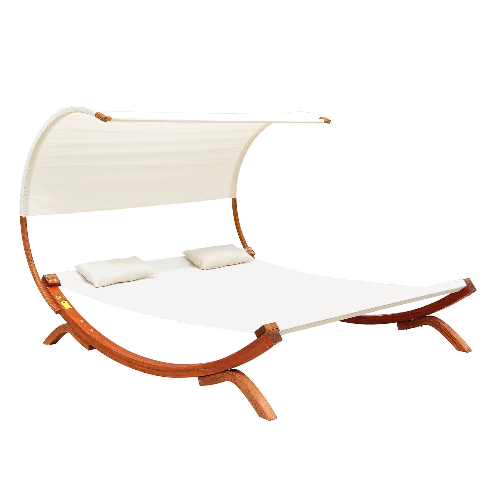 Outsunny Double Sun Lounger Hammock Chaise Bed With Canopy Wooden