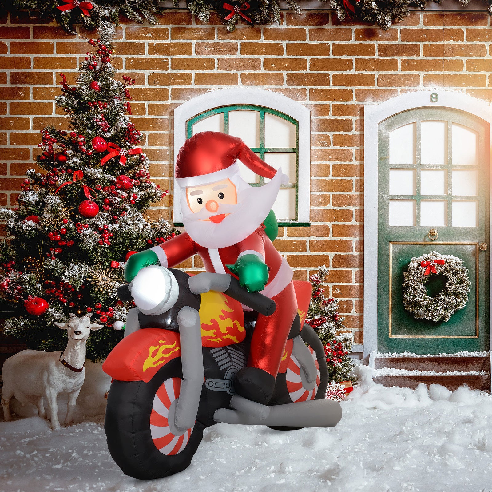 5.6ft Christmas Blow Up Santa Claus Riding Motorcycle Led