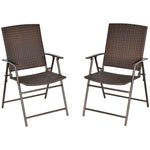 Rattan Chair Foldable Garden Furniture W/ Armrest Steel | Set of 2 | Brown