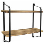 2 Tiers Industrial Style Wall Mounted Metal Wire Wooden Floating Shelf Storage Display Rack Tidy Organizer