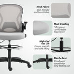 Draughtsman Chair Mesh Chair With Footrest | Grey
