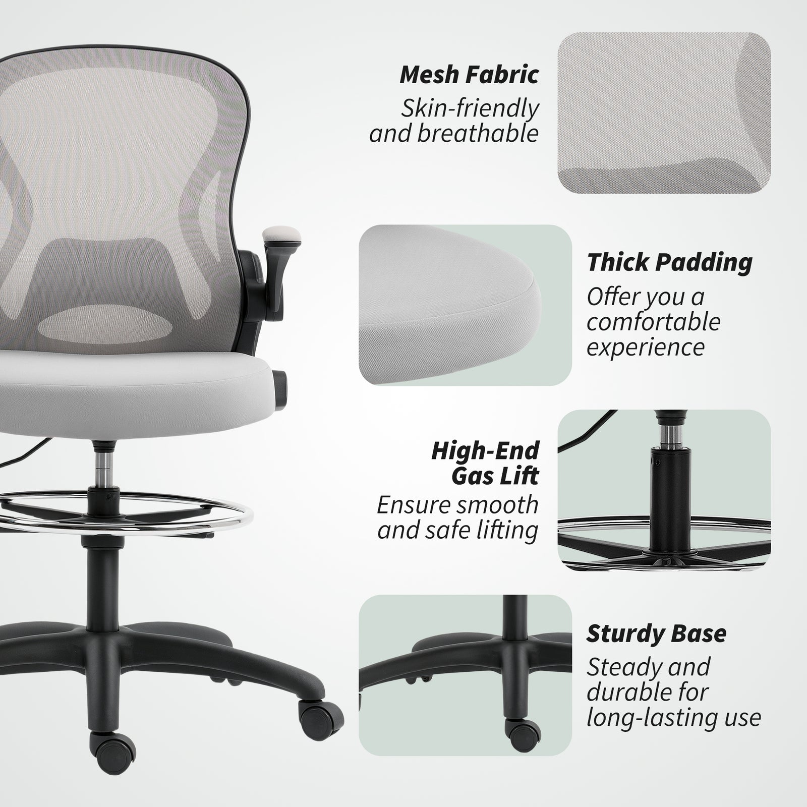 Draughtsman Chair Mesh Chair With Footrest | Grey
