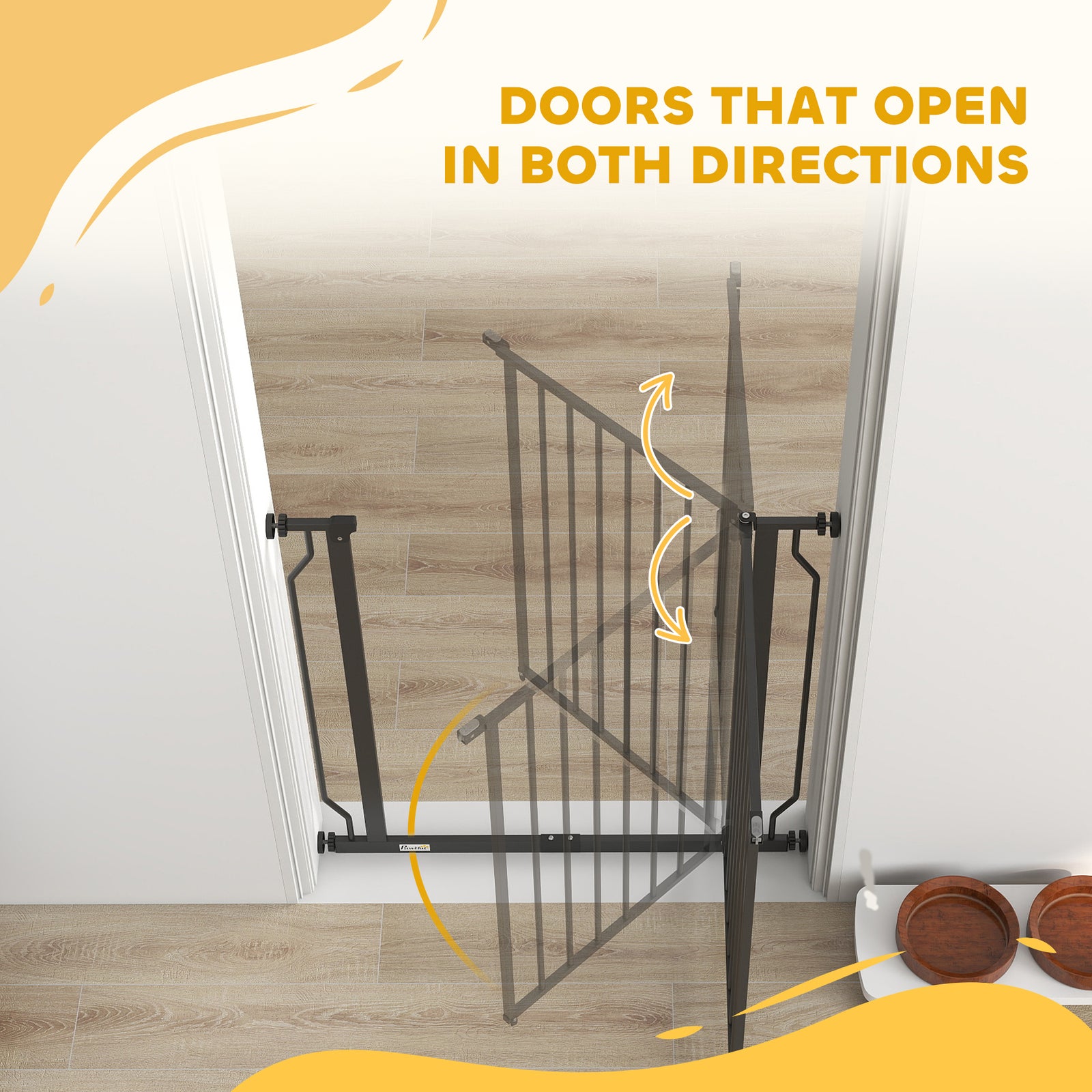 Dog Gate Wide Stair Gate W/ Door Pressure Fit, 75-85w Cm | Black