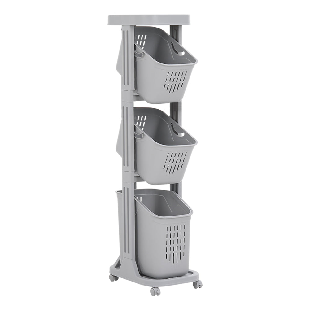 4-tier Storage Rack Laundry Basket With Wheels | Grey