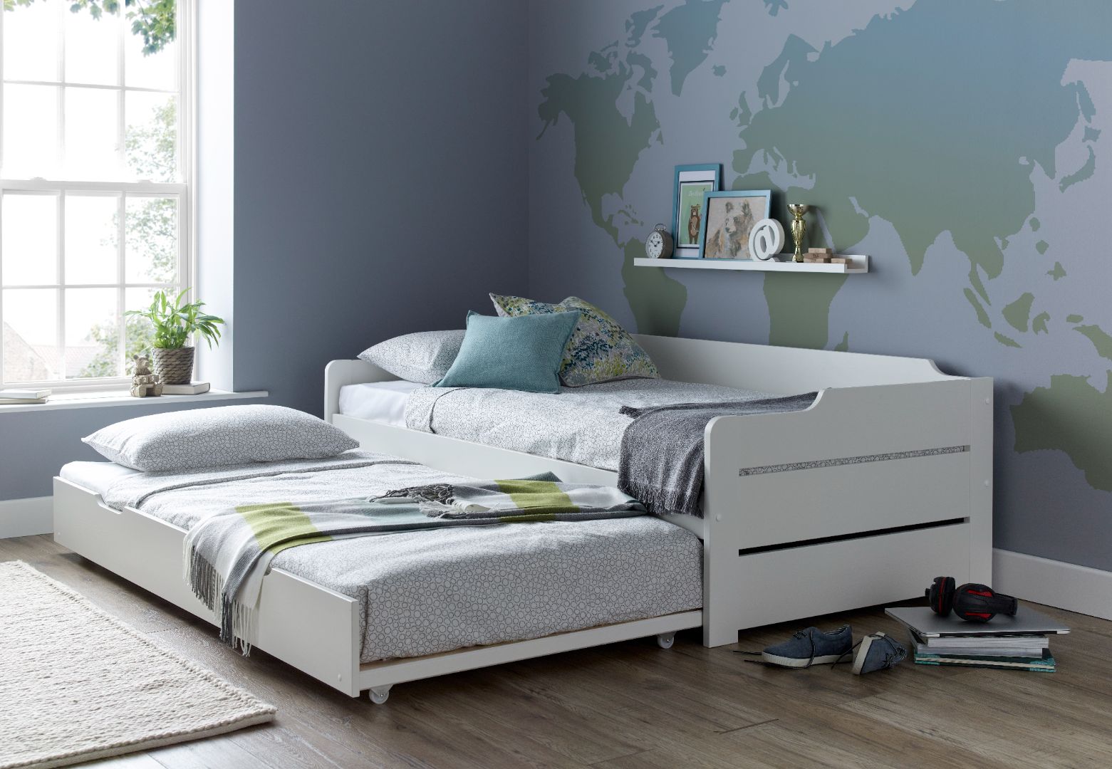 Copella Guest Bed With Trundle With Spring Mattress | Single | White