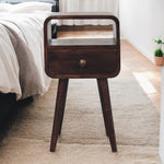 Solid Wood Mini California Walnut Curved Bedside With Open Slot