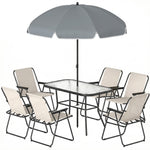 8 Piece Garden Dining Set With 6 Folding Chairs And Umbrella | Cream