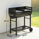 Outsunny Charcoal Barbecue Grill With 2 Cooking Areas, Wheels