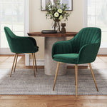 2pcs Modern Velvet Upholstered Dining Chairs With Polished Gold Legs | Green