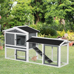 Two-tier Wooden Rabbit Hutch W/ Run Box, Slide-out Tray, Ramp 
White