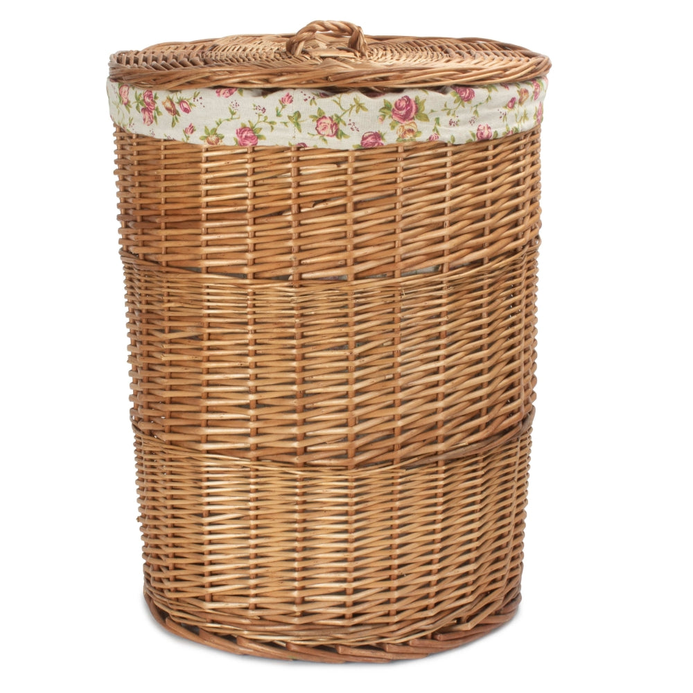 Garden Rose Cotton Lined Light Steamed Round Laundry Baskets | Set of 2 | Pink