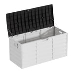 290l Large Waterproof Outdoor & Indoor Storage Box With Wheels – Flip-top Lid, Wood-grain Effect, Ventilated Plastic Container | Black & White