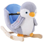 Animal Baby Rocking Horse Penguin Plush Musical Button W/32 Songs Wood