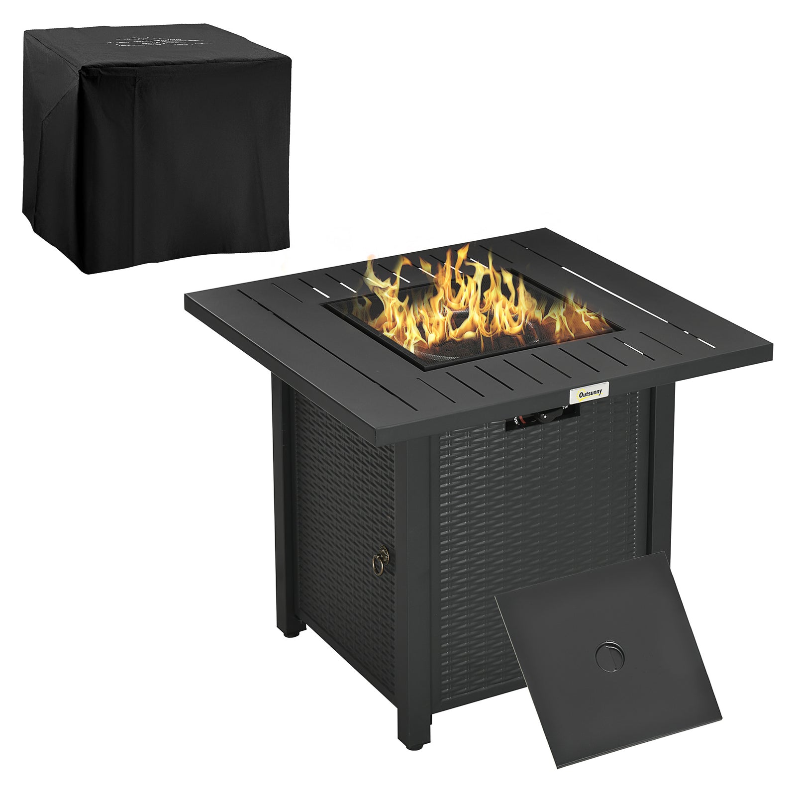 Rattan Propane Fire Pit Table 40,000 Btu W/ Cover