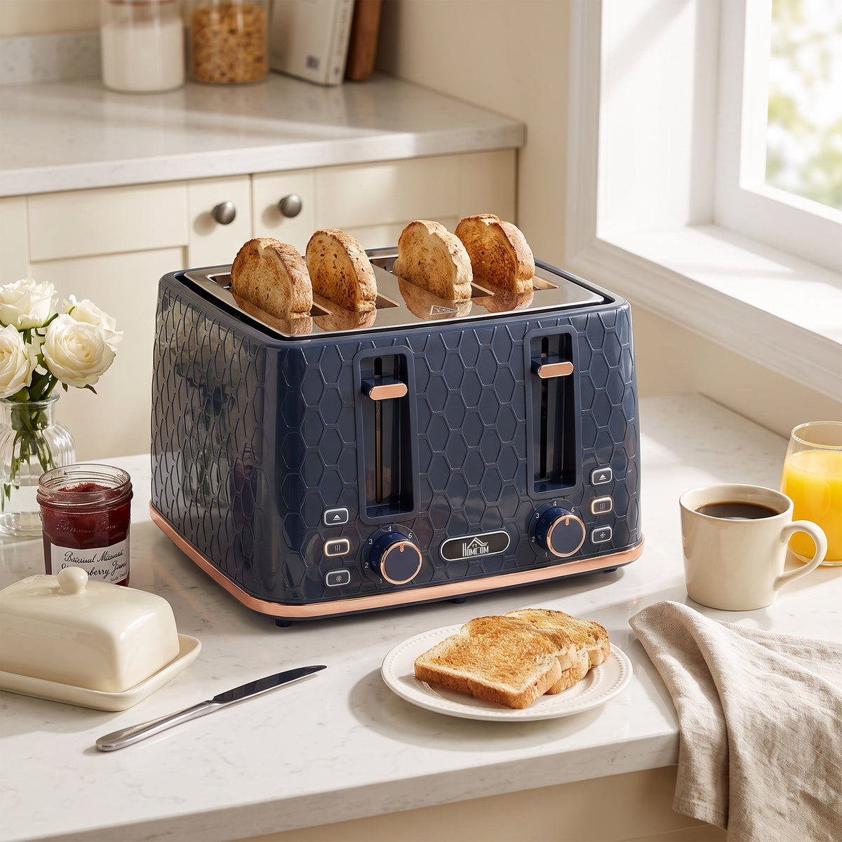 Toaster With 4 Slot, 7 Browning Levels, 1860w, Honeycomb