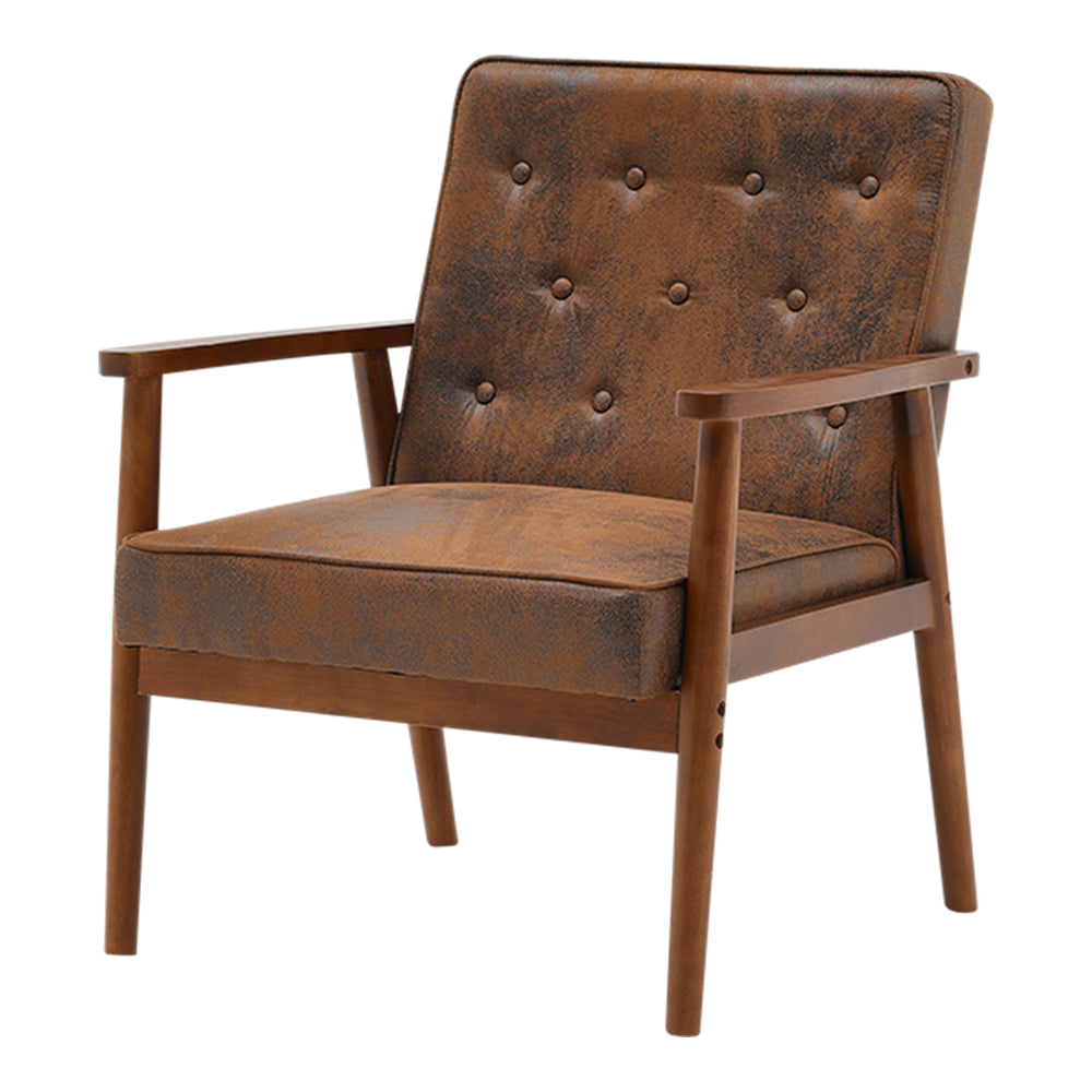 Button Tufted Distressed Pu Leather Upholstered Armchair
