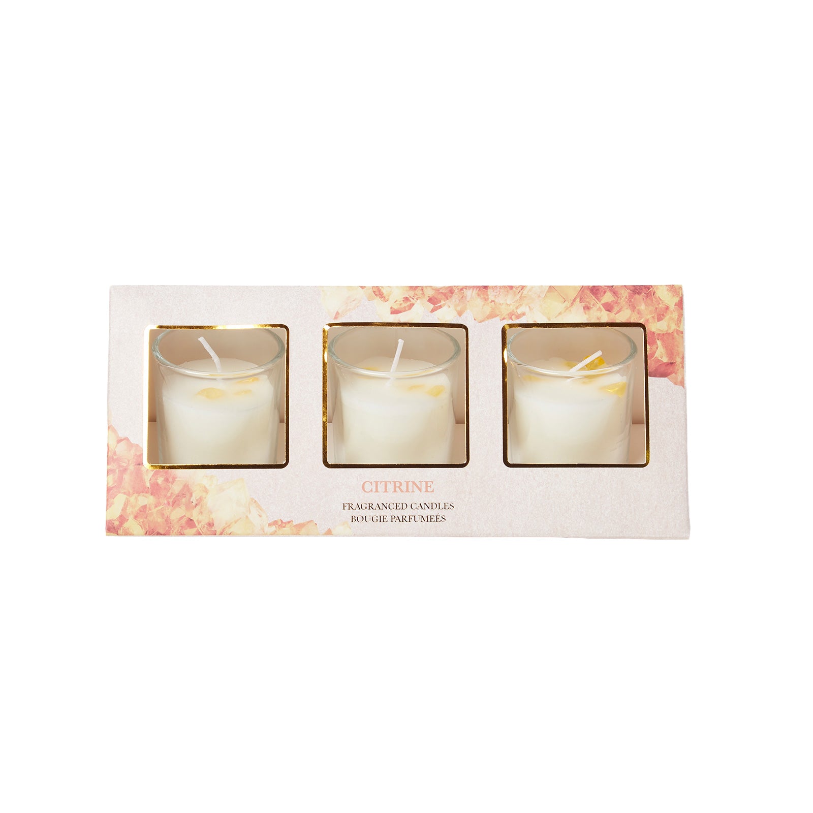 HOMESCAPES Citrine Summer Garden Crystal Scented Candle Set, Pack Of 3