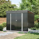 6x8ft Metal Storage Shed Black Galvanized Steel Tool House With Foundation, Double Lockable Doors, Ventilation