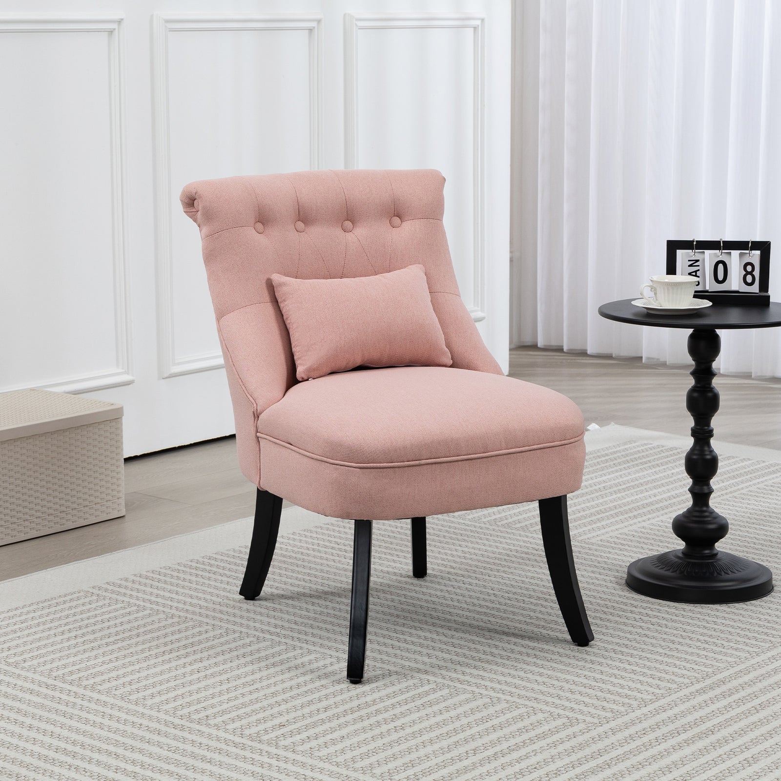 Fabric Single Sofa Armchair Upholstered Pillow Wood Leg | One Size | Pink