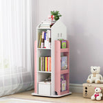 360°rotating Kids' Bookshelf Wooden House Frame Book Storage Organizer For Children | Pink