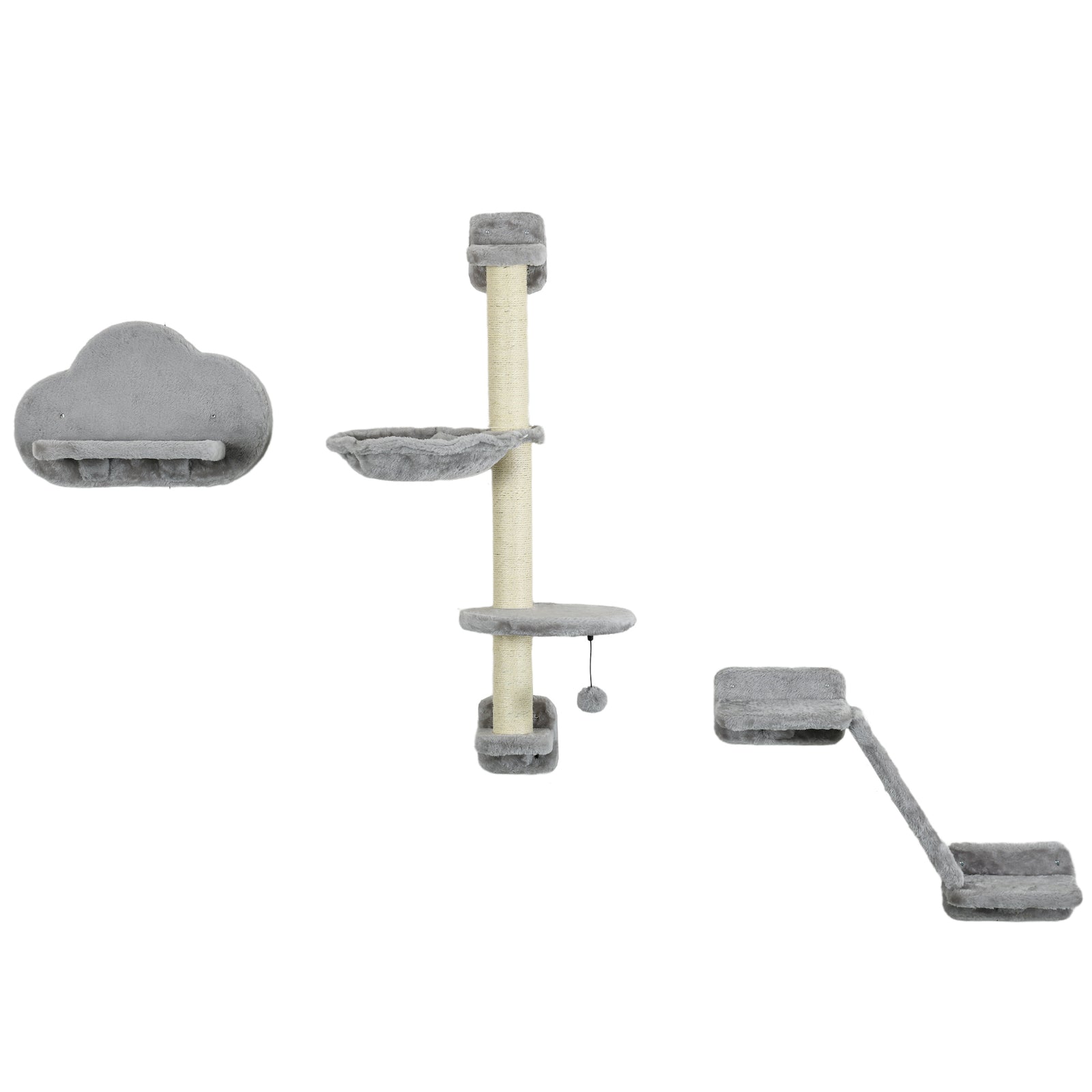 Cat Wall Furniture W/ Hammock, Platforms, Ladder, Scratching Post - Grey