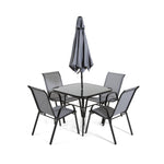 The Lancaster - Black And Grey Metal 4 Seat Garden Dining Set Including Parasol