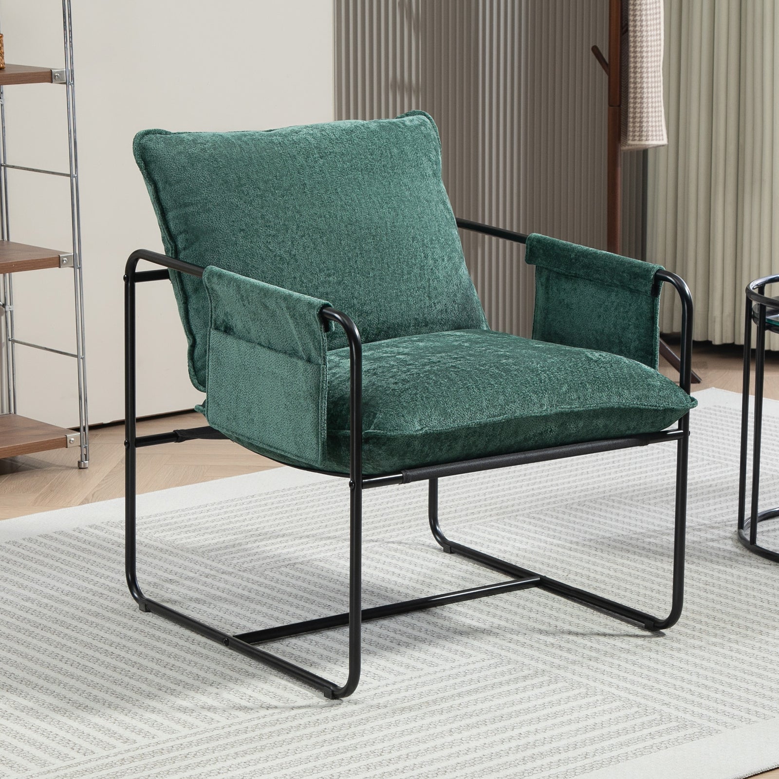 Upholstered Reading Chair With Side Pockets And Steel Frame | One Size | Green